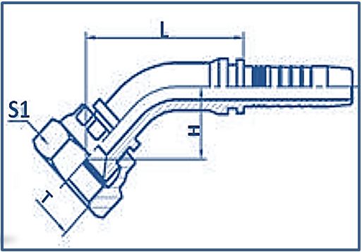 Hose-Fitting-Metric-Thread-74°-Fitting-45°ELBOW-GB-METRIC-FEMALE-74°CONE-SEAT